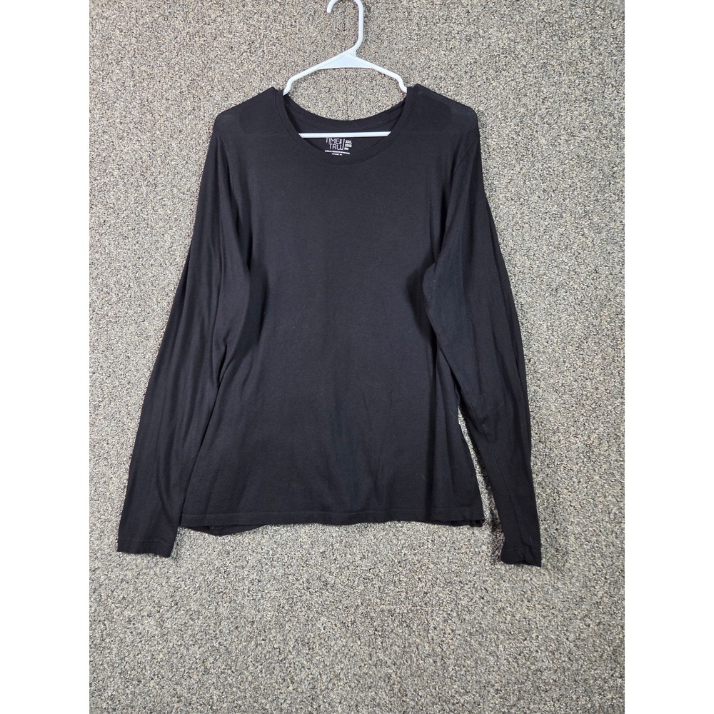 Time and Tru Long Sleeve Tee Womens XXL Black 100% Pima Cotton Crew Neck